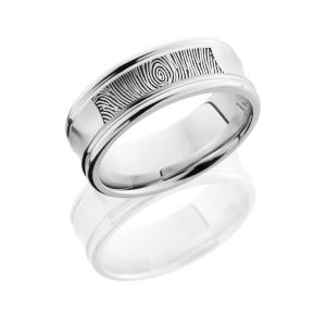 Lashbrook CC8REC/LCVFINGERPRINT SATIN-POLISH Cobalt Chrome Wedding Ring or Band