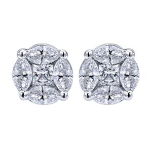 Gabriel Fashion 14 Karat Clustered Diamonds Stud Earrings EG10565W44JJ