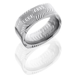 Lashbrook D8FSQBASKET Polish Damascus Steel Wedding Ring or Band