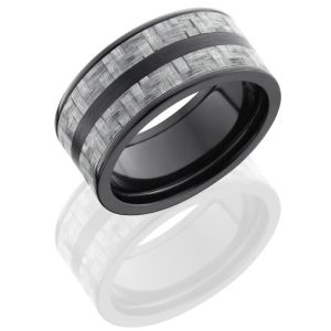 Lashbrook ZC10F23-SilverCF Satin-Polish Zirconium Carbon Fiber Wedding Ring or Band