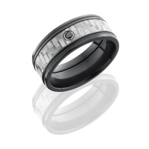 Lashbrook ZC8FGEW2MIL14_SILVERCFBLKDIA.05B Carbon Fiber Wedding Ring or Band