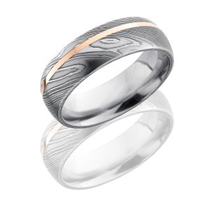 Lashbrook D7D11OC-14KR Polish Damascus Steel Wedding Ring or Band
