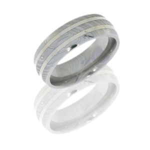 Lashbrook D7D21-14KW POLISH Damascus Steel Wedding Ring or Band