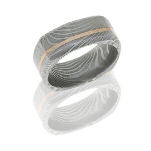 Lashbrook D8BSQFLATTWIST11OC-14KR POLISH Damascus Steel Wedding Ring or Band