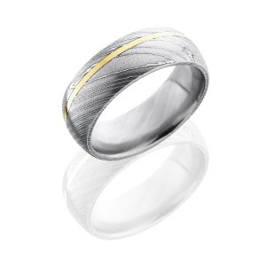 Lashbrook D8D11OC-14KY Polish Damascus Steel Wedding Ring or Band