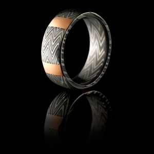 Lashbrook D8D14VERTICALX5ZEBRA/14KR POLISH Damascus Steel Wedding Ring or Band