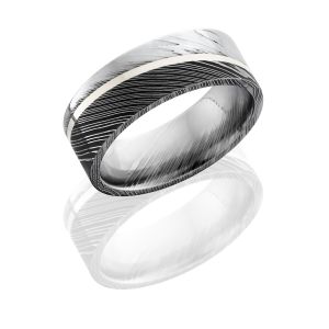 Lashbrook D8F11ANGLED/SS ACID/POLISH Damascus Steel Wedding Ring or Band