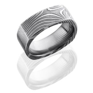 Lashbrook D8FSQFLATTWIST Polish Damascus Steel Wedding Ring or Band