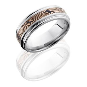 Lashbrook CC8REF13-M14KRSH Satin-Polish Cobalt Chrome Mokume Gane Wedding Ring or Band