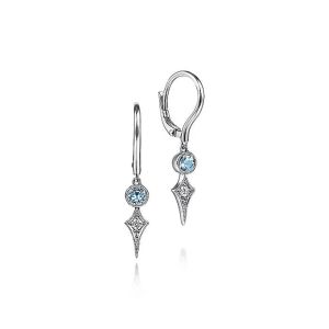 Gabriel Fashion 14 Karat Blue Topaz and Spiked Diamond Kite Drop Earrings EG13748W45BT