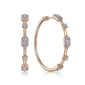 Gabriel Fashion 14K Rose Gold Diamond Baguette Classic Hoop Earrings EG14276K44JJ