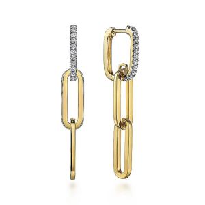 Gabriel Fashion 14K Yellow Gold Diamond Link Hollow Chain Drop Earrings EG14703Y45JJ