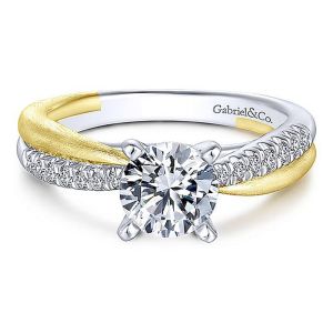 Gabriel 14k White/Yellow Round Diamond Engagement Ring ER10300M44JJ