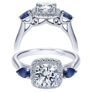 Taryn 14k White Gold Round 3 Stones Halo Engagement Ring TE10785W44SA 