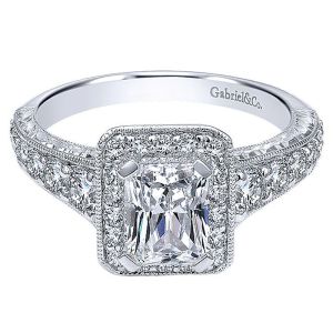 Gabriel 14 Karat Emerald Cut Halo Engagement Ring ER10923W44JJ