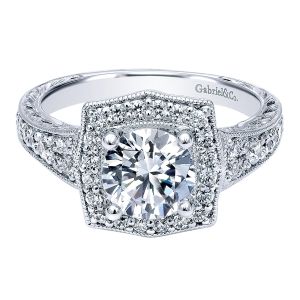 Gabriel - Theresa 14 Karat Round Halo Engagement Ring ER11435W44JJ