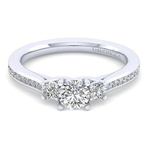 Gabriel 14 Karat Round 3 Stone Engagement Ring ER12221W44JJ