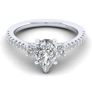 Gabriel 14 Karat Pear Shape 3 Stone Engagement Ring ER12248W44JJ