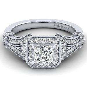 Gabriel 14 Karat Princess Cut Halo Engagement Ring ER12633S3W44JJ