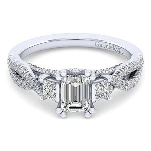 Gabriel 14 Karat White Gold Emerald Cut Diamond Engagement Ring ER12663E3W44JJ