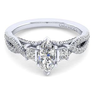 Gabriel 14 Karat Marquise Shape 3 Stone Engagement Ring ER12663M3W44JJ