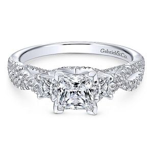 Gabriel 14 Karat Princess Cut 3 Stone Engagement Ring ER12663S3W44JJ