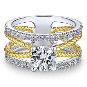 Gabriel 14k White/Yellow Round Diamond Engagement Ring ER14050R4M44JJ