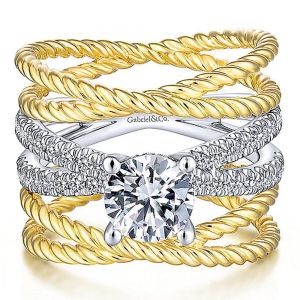 Gabriel 14k White/Yellow Round Diamond Engagement Ring ER14051R4M44JJ