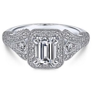 Gabriel 14 Karat Emerald Cut Halo Engagement Ring ER14304W44JJ