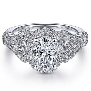 Gabriel 14 Karat Oval Halo Engagement Ring ER14306W44JJ