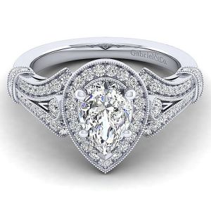 Gabriel 14 Karat Pear Shape Halo Engagement Ring ER14307W44JJ