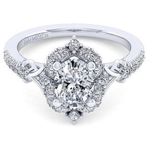 Gabriel 14 Karat Oval Halo Engagement Ring ER14411O4W44JJ