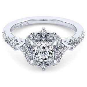 Gabriel 14 Karat Princess Cut Halo Engagement Ring ER14411S4W44JJ