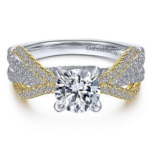 Gabriel 14k White/Yellow Round Diamond Engagement Ring ER14418R4M44JJ