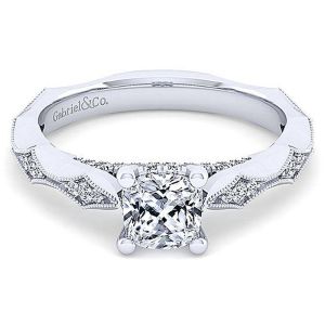 Gabriel 14 Karat White Gold Cushion Cut Diamond Engagement Ring ER14427C4W44JJ