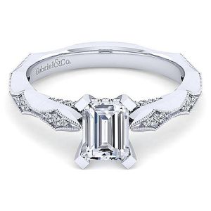 Gabriel 14 Karat White Gold Emerald Cut Diamond Engagement Ring ER14427E4W44JJ