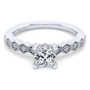 Gabriel 14 Karat White Gold Cushion Cut Diamond Engagement Ring ER14429C4W44JJ