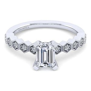Gabriel 14 Karat White Gold Emerald Cut Diamond Engagement Ring ER14429E4W44JJ