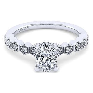 Gabriel 14 Karat White Gold Oval Diamond Engagement Ring ER14429O4W44JJ