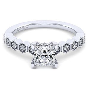 Gabriel 14 Karat Princess Cut Halo Engagement Ring ER14429S4W44JJ