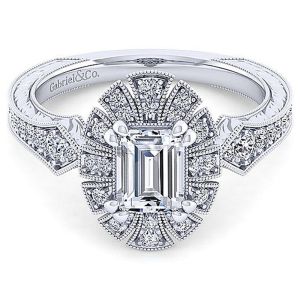 Gabriel 14 Karat Emerald Cut Halo Engagement Ring ER14445E4W44JJ