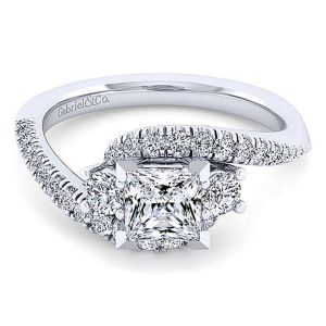 Gabriel 14 Karat Princess Cut 3 Stone Engagement Ring ER14465S4W44JJ