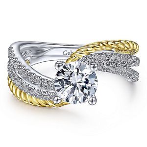 Gabriel 14k White/Yellow Round Diamond Engagement Ring ER14468R4M44JJ