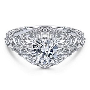 Gabriel 14 Karat Round Diamond Engagement Ring ER14493R4W44JJ