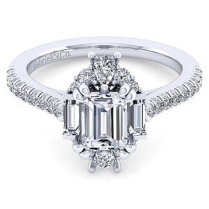 Gabriel 14 Karat Emerald Cut Halo Engagement Ring ER14508E4W44JJ