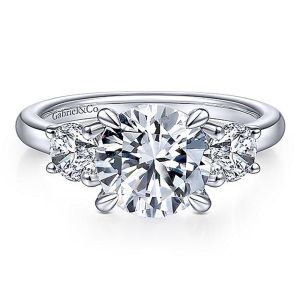 Gabriel 14 Karat Round 3 Stone Engagement Ring ER14745R8W44JJ