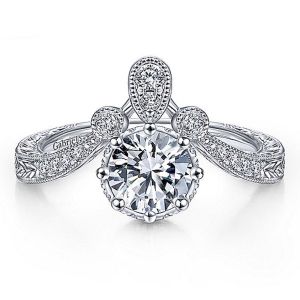 Gabriel 14 Karat Curved Round Diamond Engagement Ring ER14765R3W44JJ