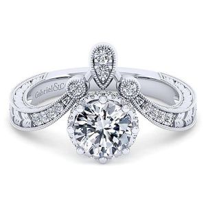 Gabriel 14 Karat Curved Round Diamond Engagement Ring ER14765R4W44JJ