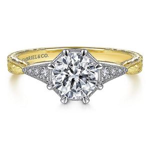 Gabriel 14k White/Yellow Round Diamond Engagement Ring ER14770R4M44JJ