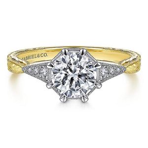 Gabriel 14k White/Yellow Round Diamond Engagement Ring ER14770R4M44JJ